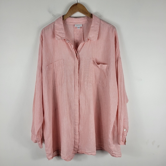 J. Jill Tops - J. Jill Pink Love Linen Slub Long Sleeve Button Up Shirt Pink